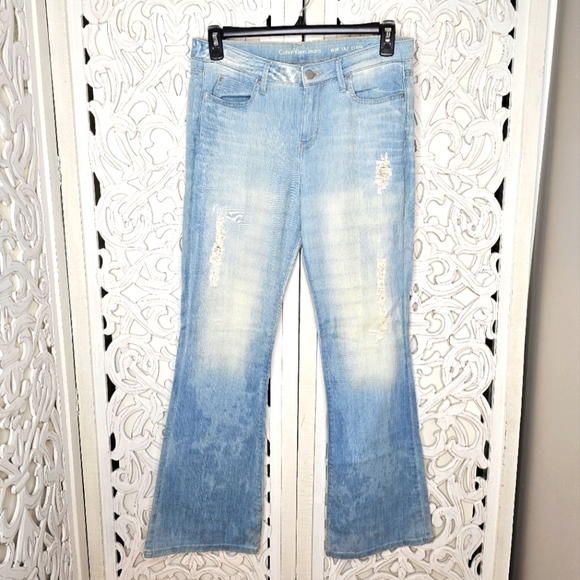 Calvin Klein Distressed Light Wash Flare Bootcut Jeans Women's W30 L32 - Picture 2 of 13